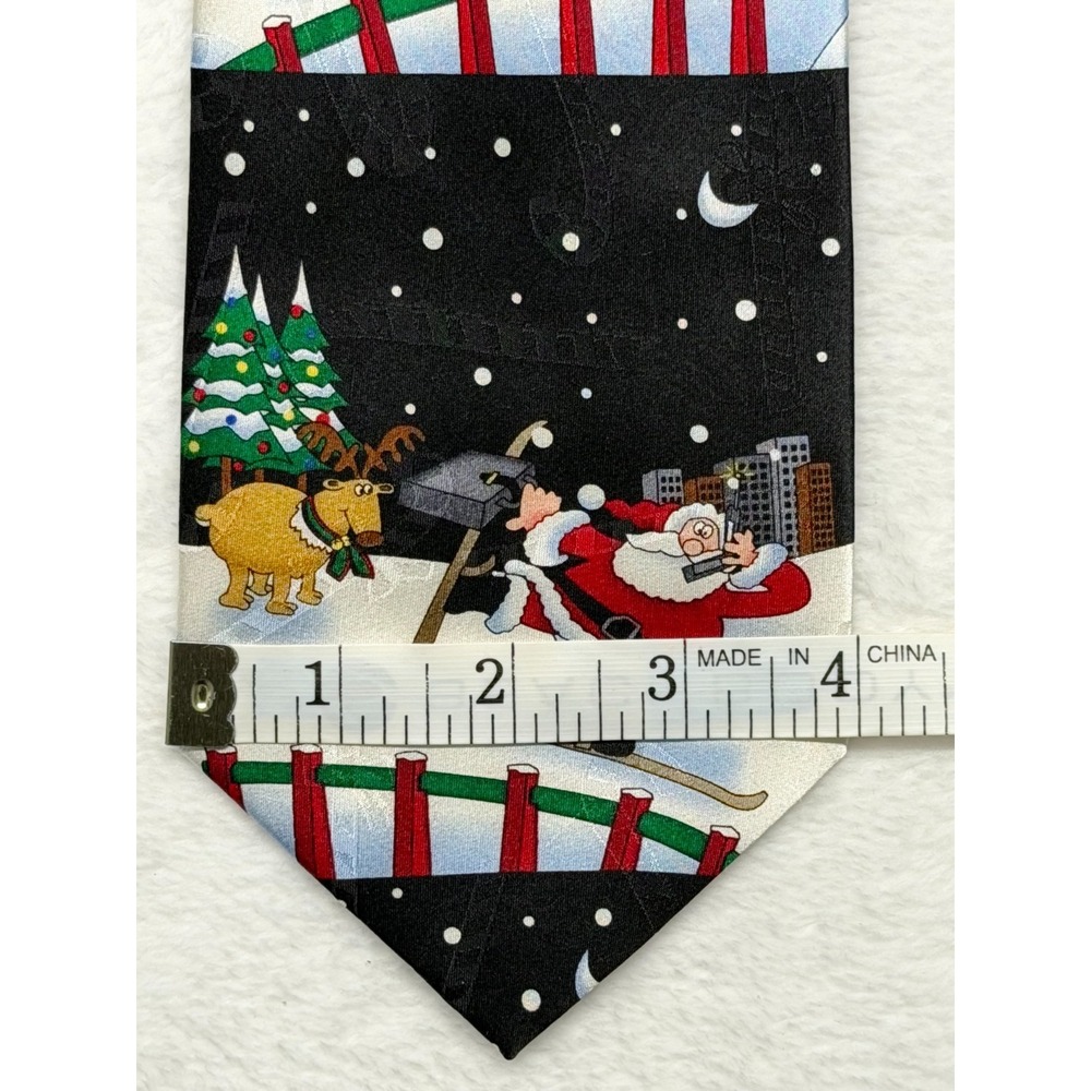 Yule Tie Greetings Santa With Brief Case & Cell Phone Silk Tie by Hallmark - Picture 6 of 8